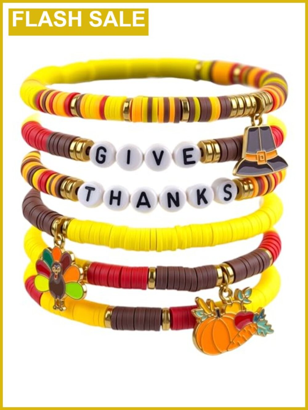 6 Pack Thanksgiving Bracelets Set Polymer Clay Stretch Adult Party Favors